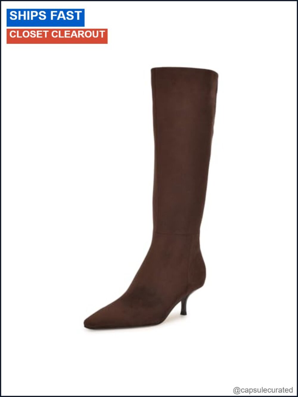 Faux Suede Knee High Boots Square Toe Kitten Heel Zipper